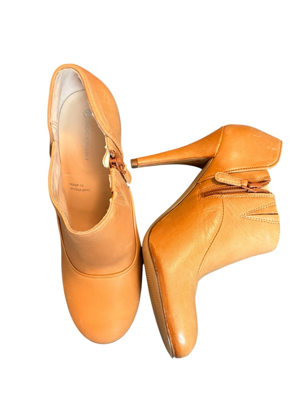 Rockport adiPRENE by adidas Leather Ankle Booties Tan Cognac Size